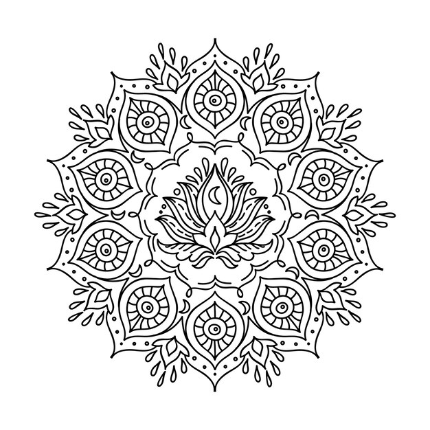 Hand drawn mandala lotus flower drawing