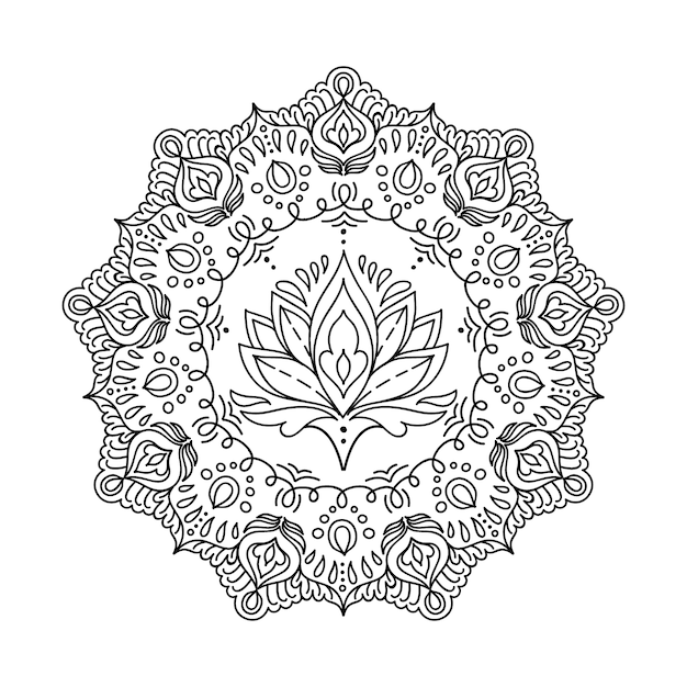 Hand drawn mandala lotus flower drawing