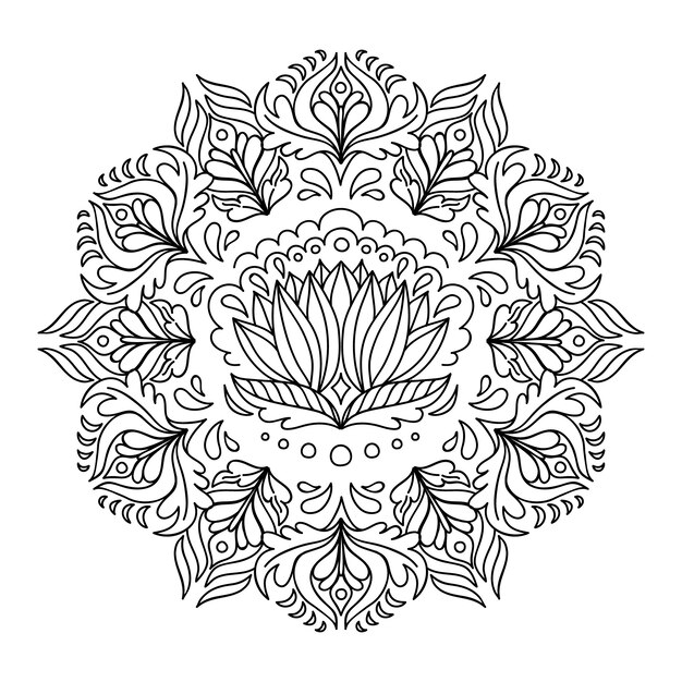 Hand drawn mandala lotus flower drawing