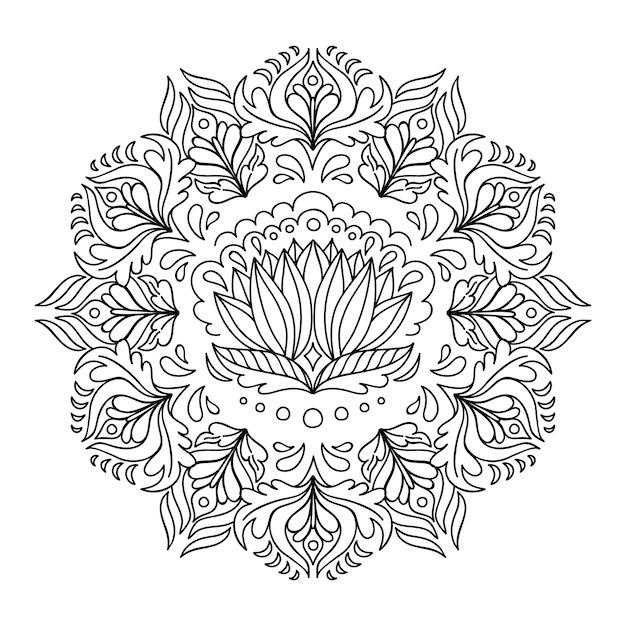 Hand drawn mandala lotus flower drawing