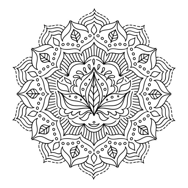 Hand drawn mandala lotus flower drawing