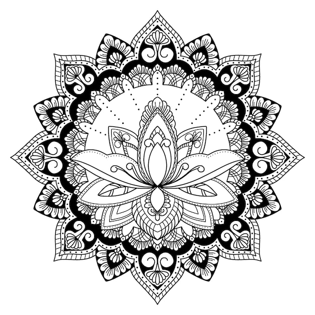 Hand drawn mandala lotus flower drawing