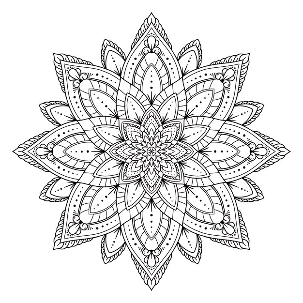 Hand drawn mandala lotus flower drawing