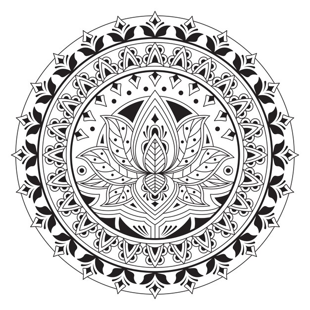 Hand drawn mandala lotus flower drawing