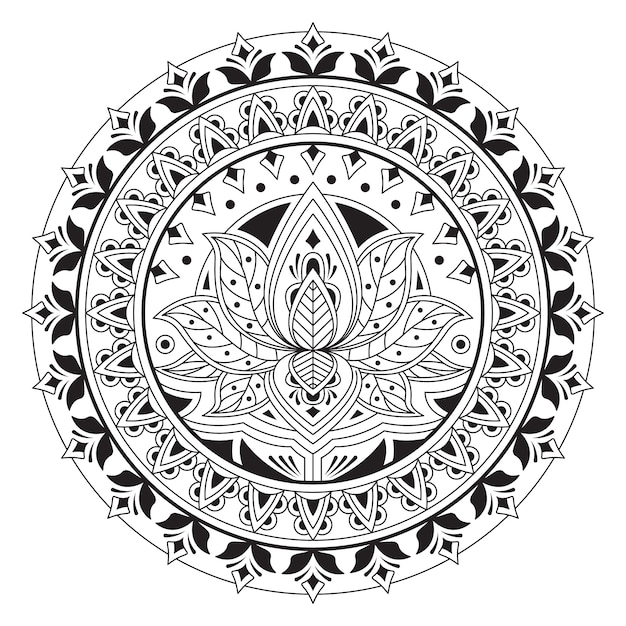 Hand drawn mandala lotus flower drawing