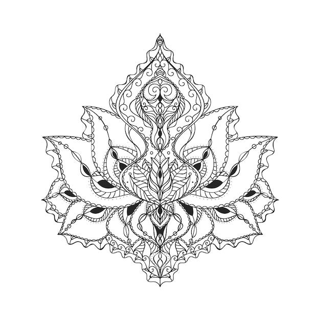 Hand drawn mandala lotus flower illustration
