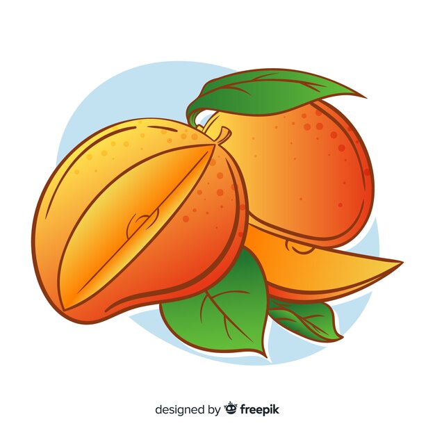 Hand drawn mango and leaves background