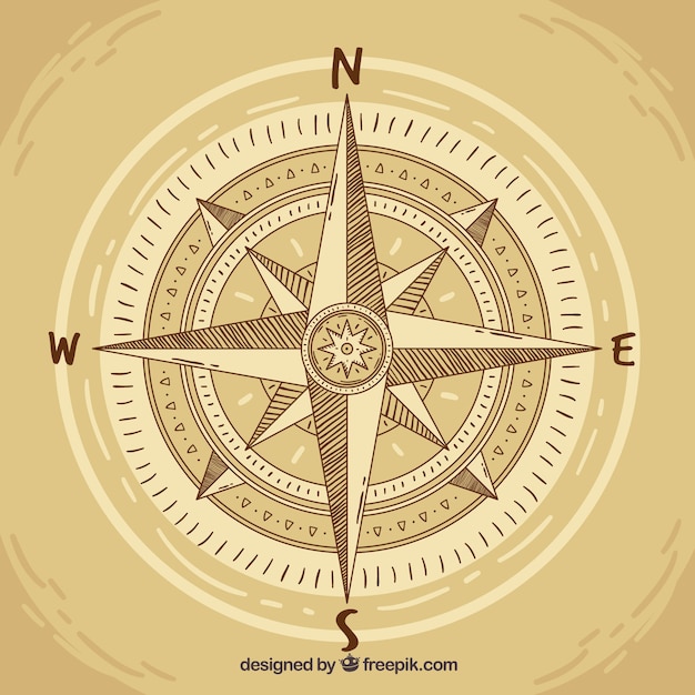 Free vector hand drawn map compass background