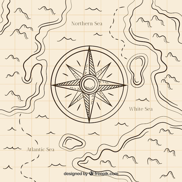 Hand drawn map compass background