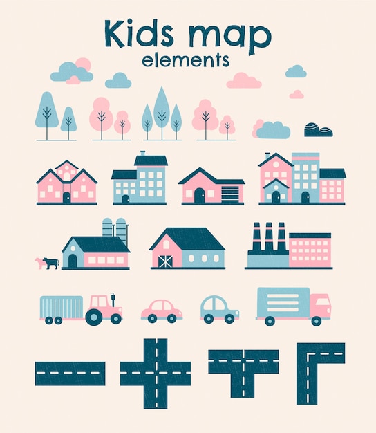 Free vector hand drawn map element collection map