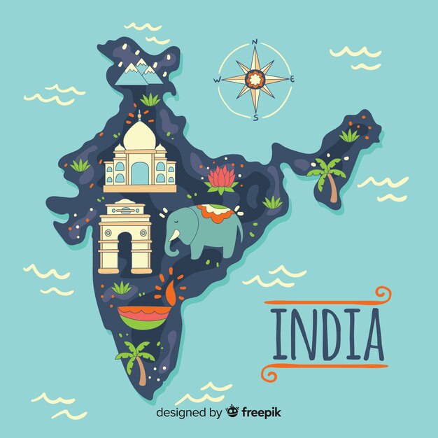 Free Vector hand drawn map of india