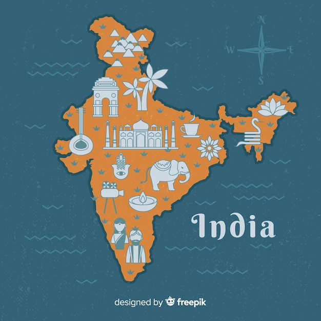 Free vector hand drawn map of india