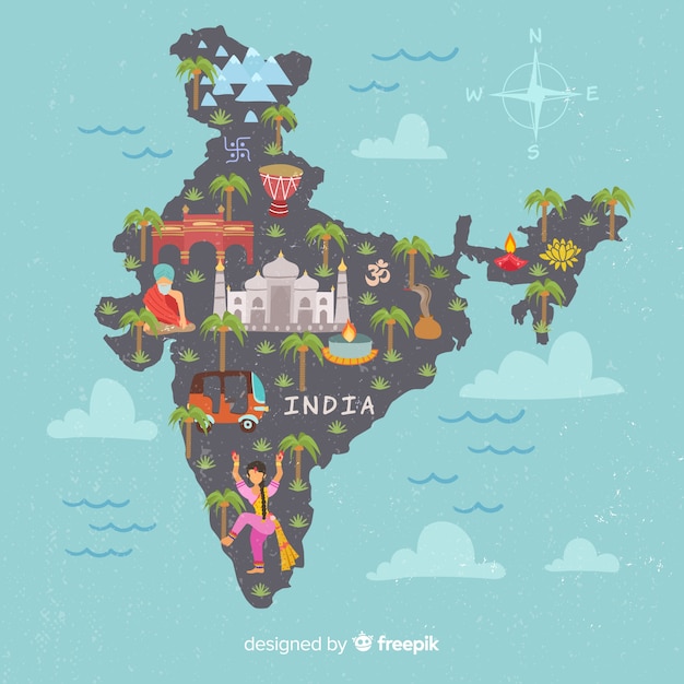 Vettore gratuito mappa disegnata a mano dell'india