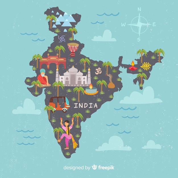 Free Vector hand drawn map of india