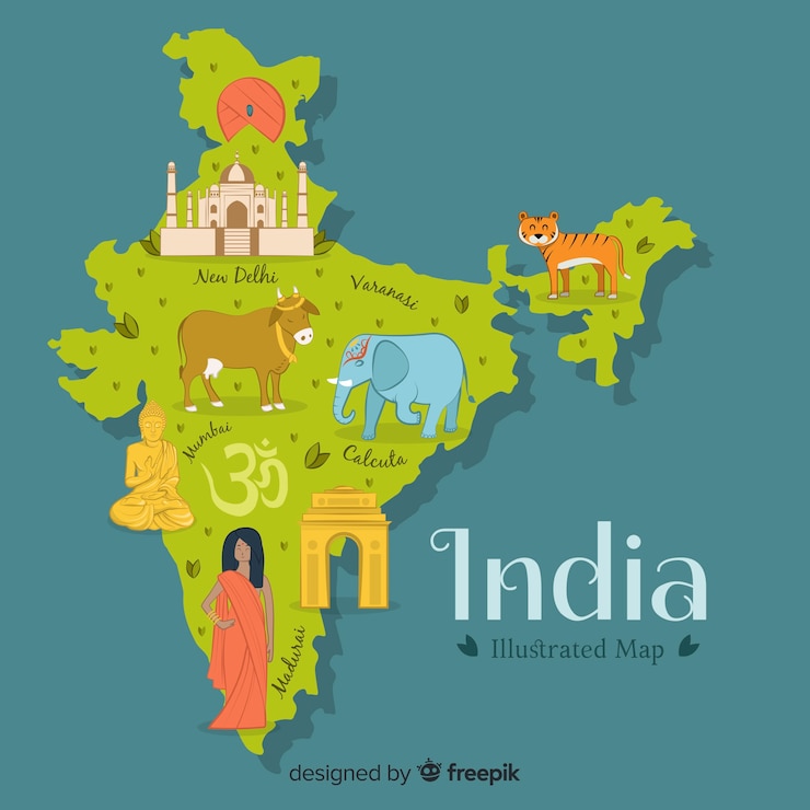 Free Vector hand drawn map of india