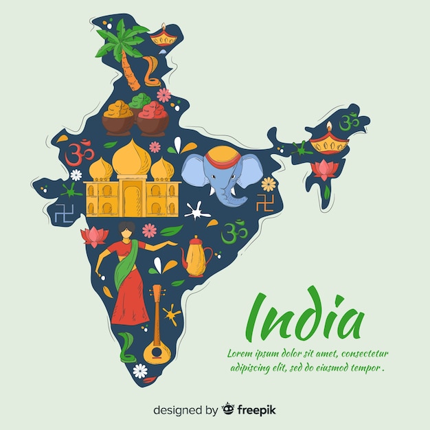 Free vector hand drawn map of india