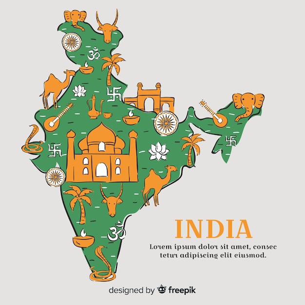 Vettore gratuito mappa disegnata a mano dell'india