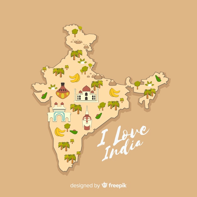 Free Vector hand drawn map of india