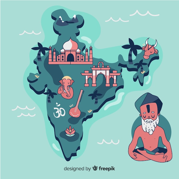 Free Vector hand drawn map of india