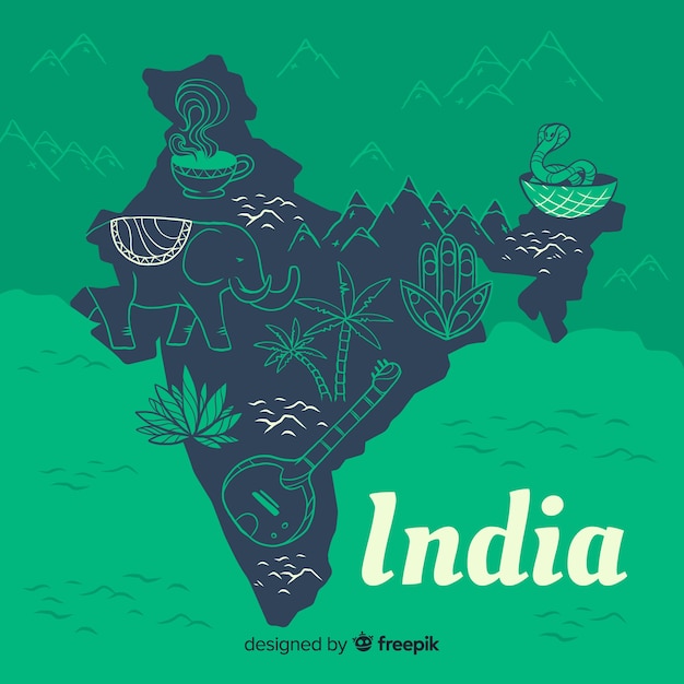 Vettore gratuito mappa disegnata a mano dell'india