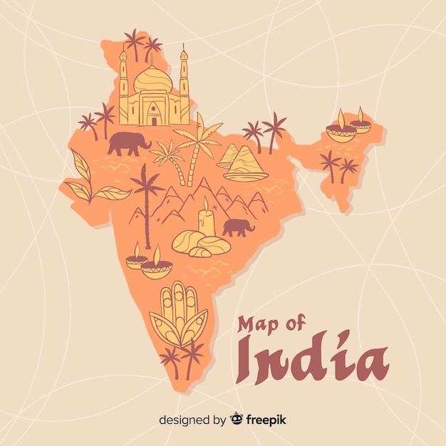 Mappa disegnata a mano dell'india