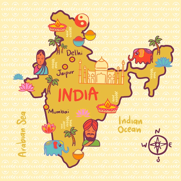 Free Vector hand drawn map of india
