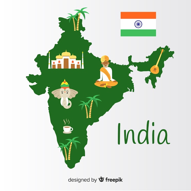 Vettore gratuito mappa disegnata a mano dell'india