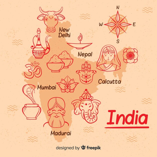 Free Vector hand drawn map of india