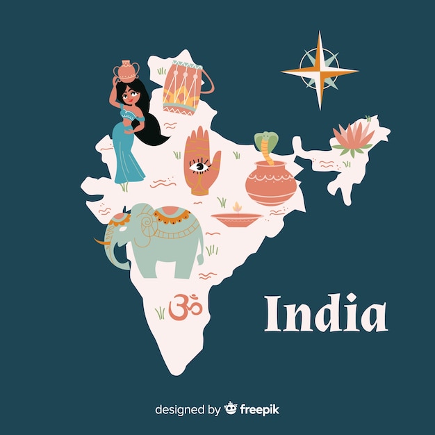 Vettore gratuito mappa disegnata a mano dell'india