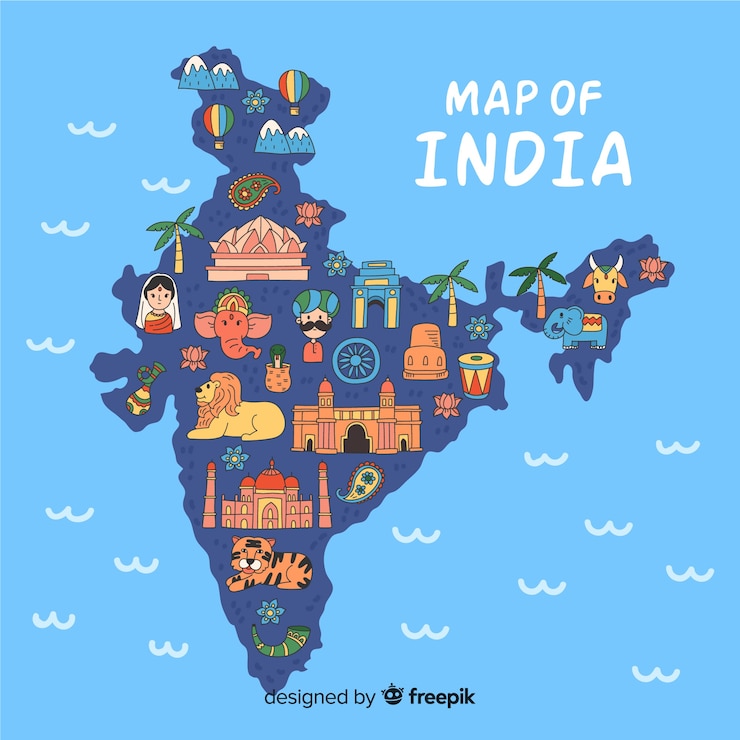 मुफ़्त वेक्टर भारत का हाथ से बना नक्शा