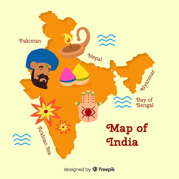 Vettore gratuito mappa disegnata a mano dell'india