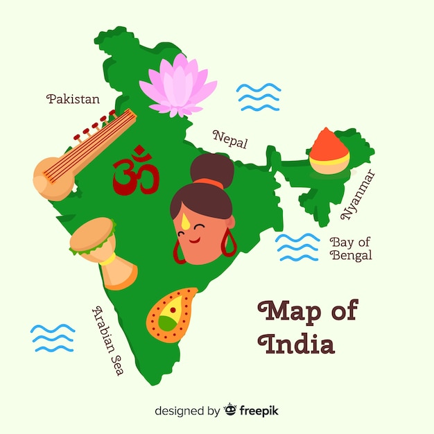 Vettore gratuito mappa disegnata a mano dell'india