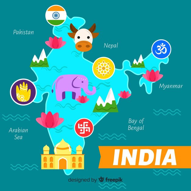 Free Vector hand drawn map of india