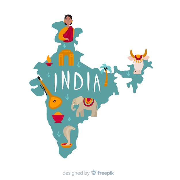 Vettore gratuito mappa disegnata a mano dell'india