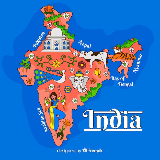 Free Vector hand drawn map of india 