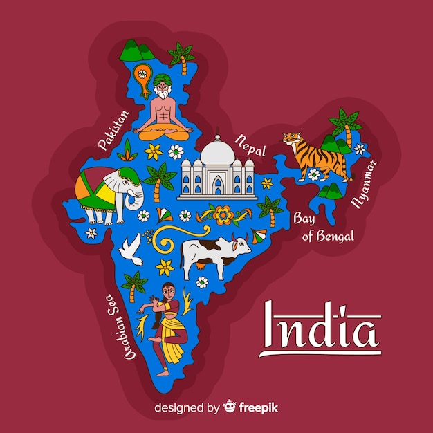 Mappa disegnata a mano dell'india