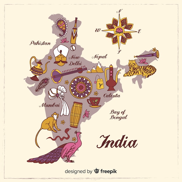 Free Vector hand drawn map of india