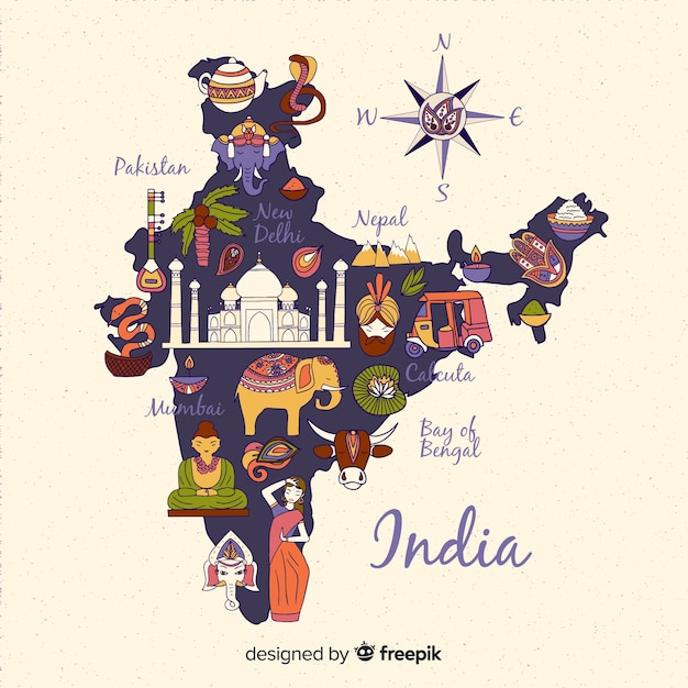 Free vector hand drawn map of india