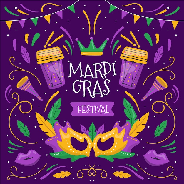 Free vector hand drawn mardi gras elements