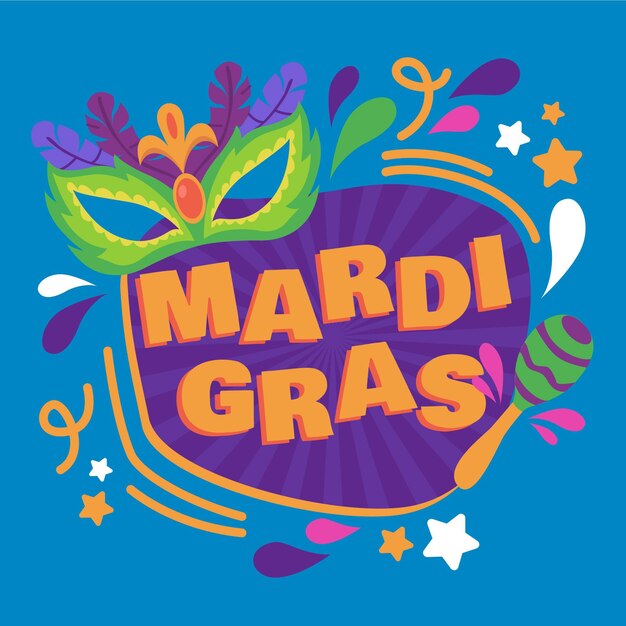 Hand drawn mardi gras mask and text