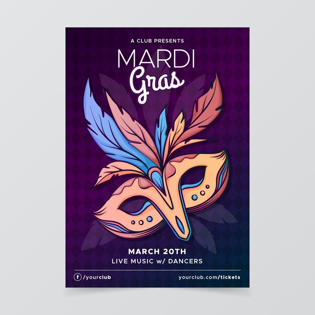 Hand drawn mardi gras poster template