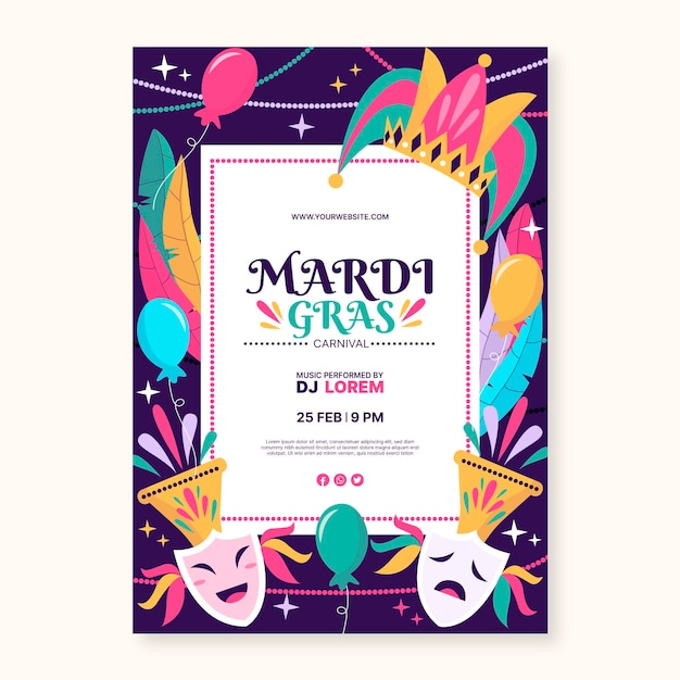 Free vector hand drawn mardi gras poster template