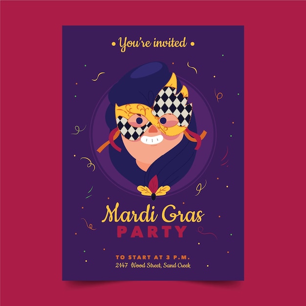 Hand drawn mardi gras poster template