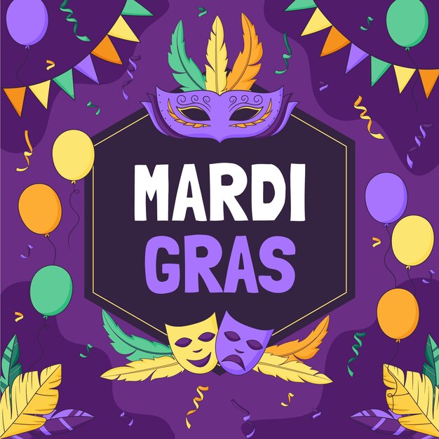 Hand drawn mardi gras text illustration