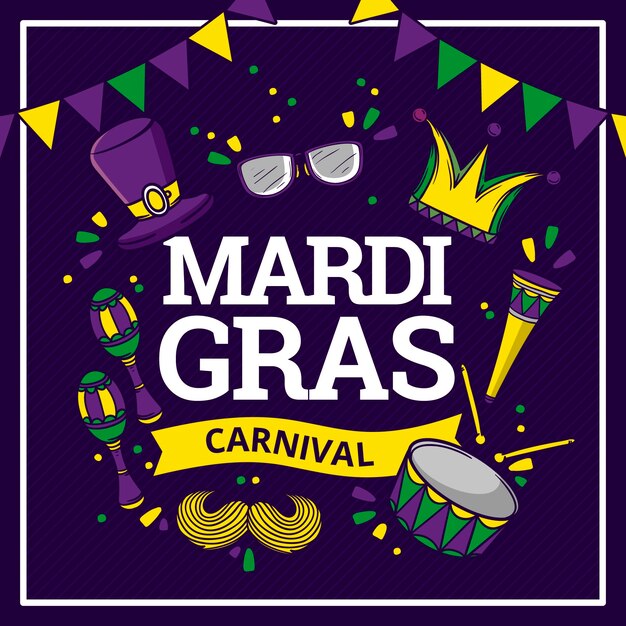 Hand drawn mardi gras text