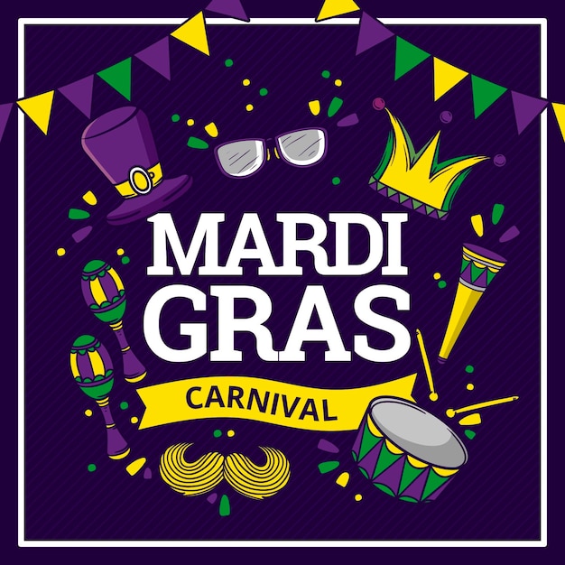 Hand drawn mardi gras text