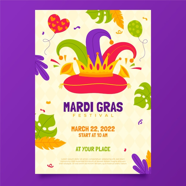 Hand drawn mardi gras vertical flyer template