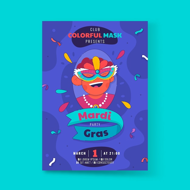 Free vector hand drawn mardi gras vertical flyer template