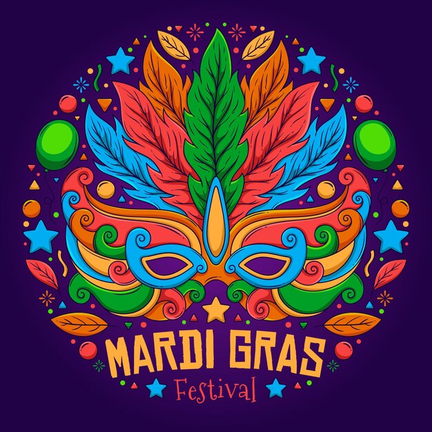 Hand drawn mardi gras