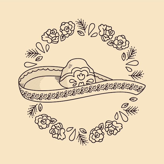 Illustrazione di un cappello mariachi disegnato a mano